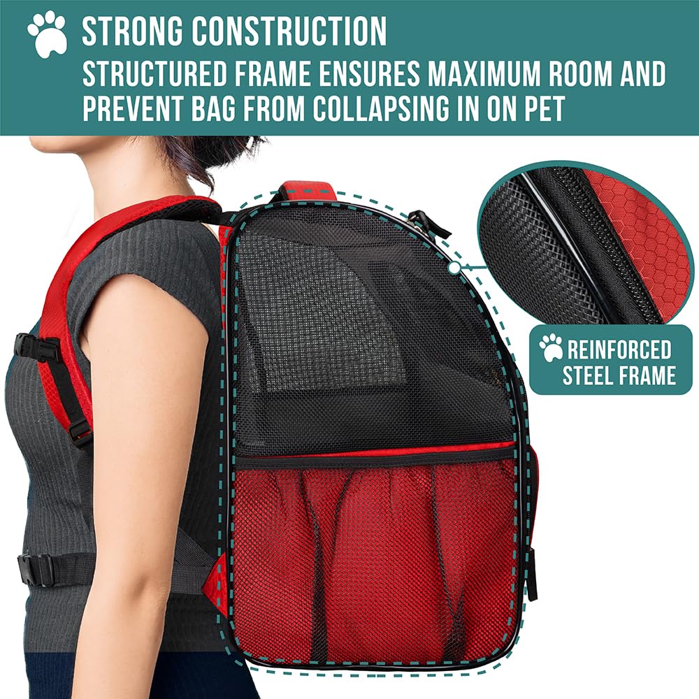 PetAmi Mochila Porta Perro con bolsillos y cuenco plegable para conveniencia.