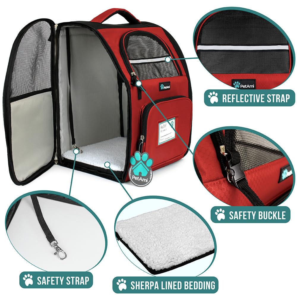 PetAmi Mochila Porta Perro con correa de seguridad para evitar escapes.