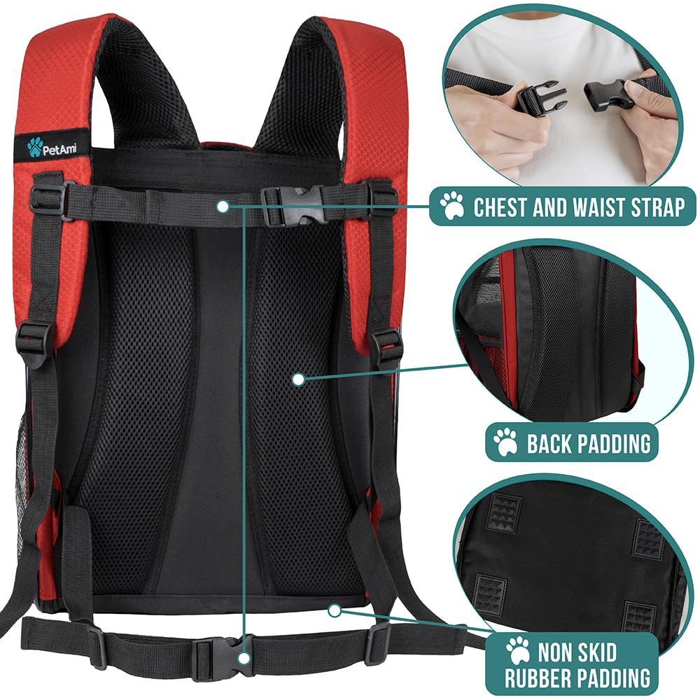 PetAmi Mochila Porta Perro con correas ergonómicas acolchadas para comodidad.