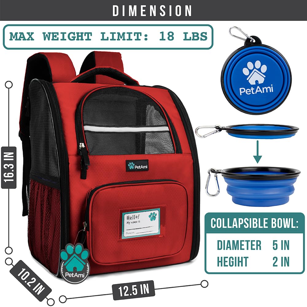 PetAmi Mochila Porta Perro con malla ventilada y entrada doble.