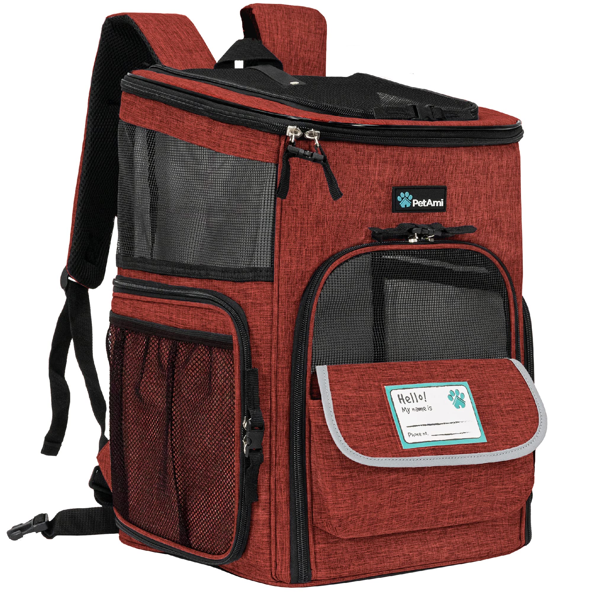 PetAmi Mochila porta mascotas ventilada frontal, ideal para paseos seguros.
