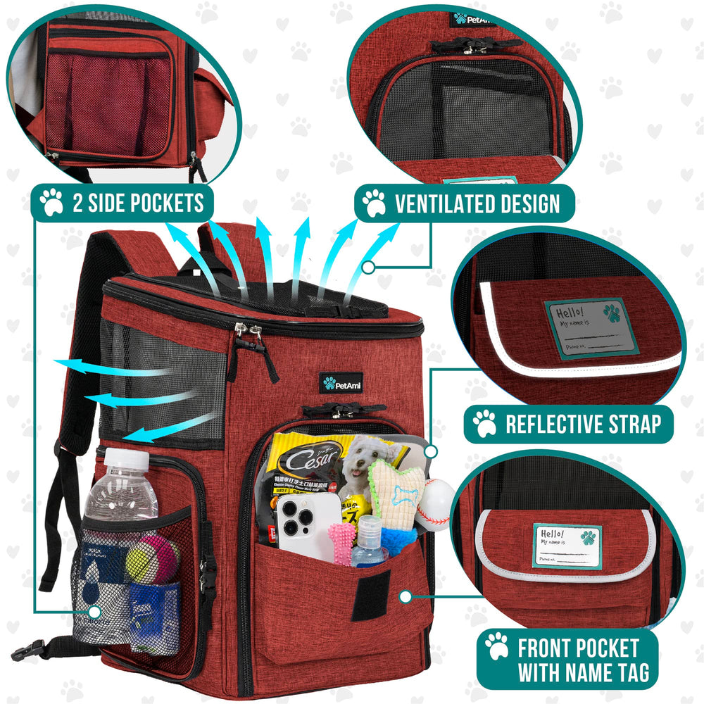 PetAmi Mochila porta mascotas con ventilación lateral para aventuras al aire libre.