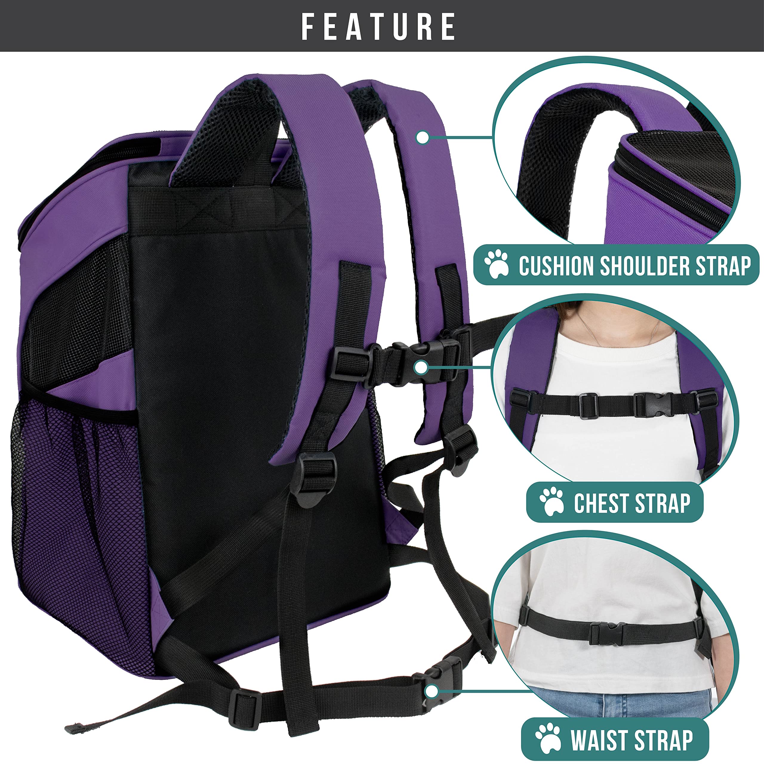 PetAmi Mochila portabebés bolsillos laterales para accesorios y agua