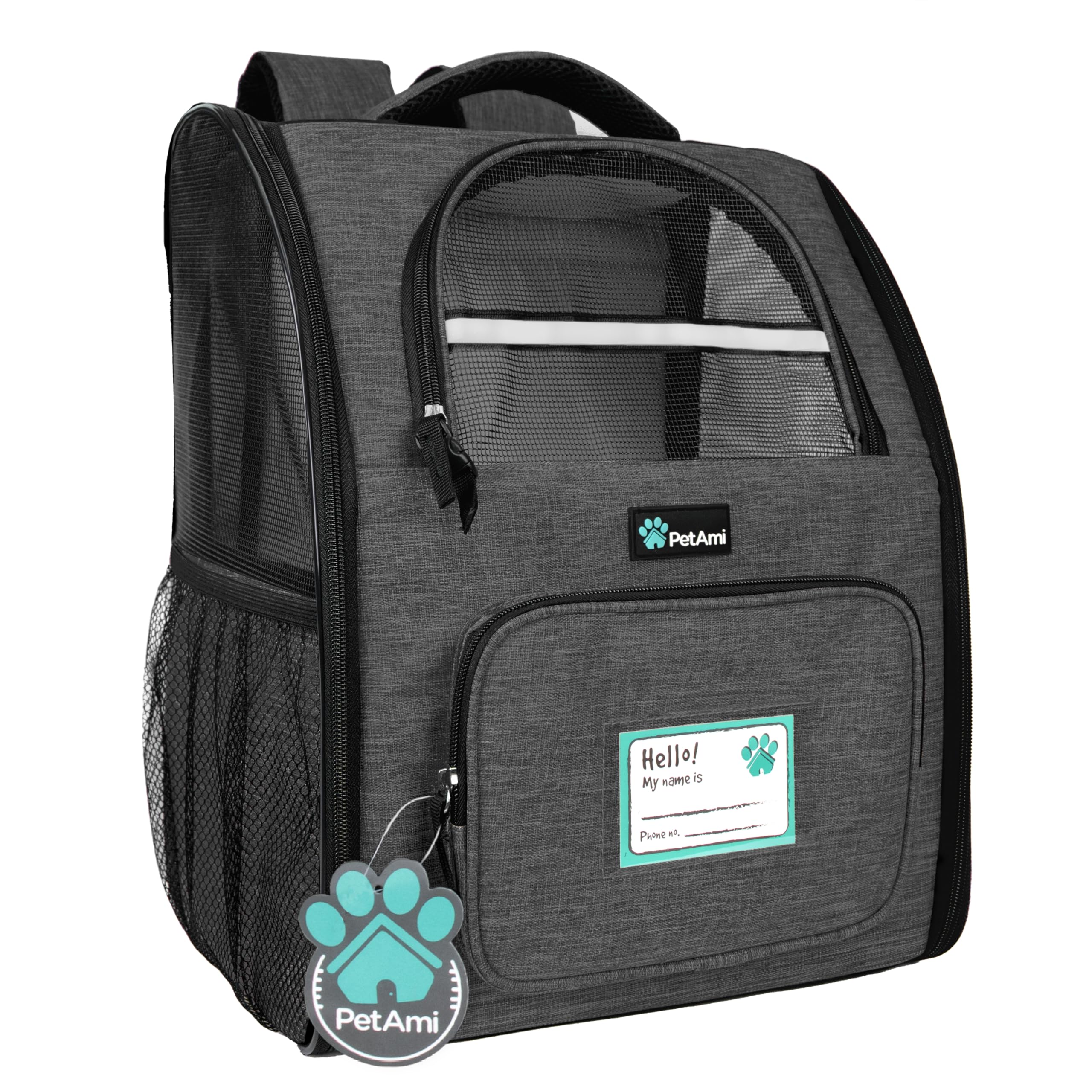 Mochila PetAmi portabebés ventilada para mascotas, ideal para paseos.