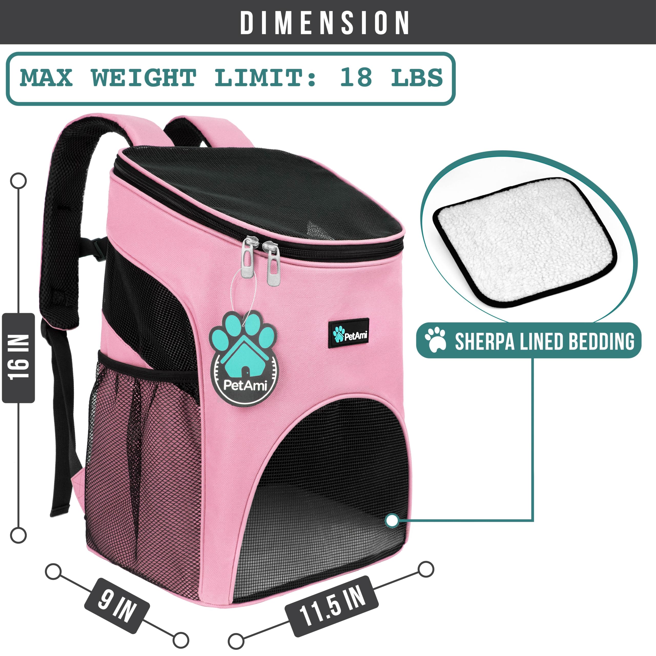 PetAmi mochila portamascotas de 18 libras, ideal para viajes y paseos cortos.