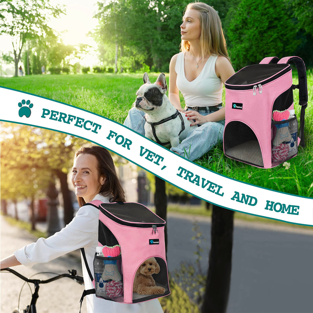 PetAmi mochila porta mascotas con cierre doble y correa de seguridad para evitar escapes.
