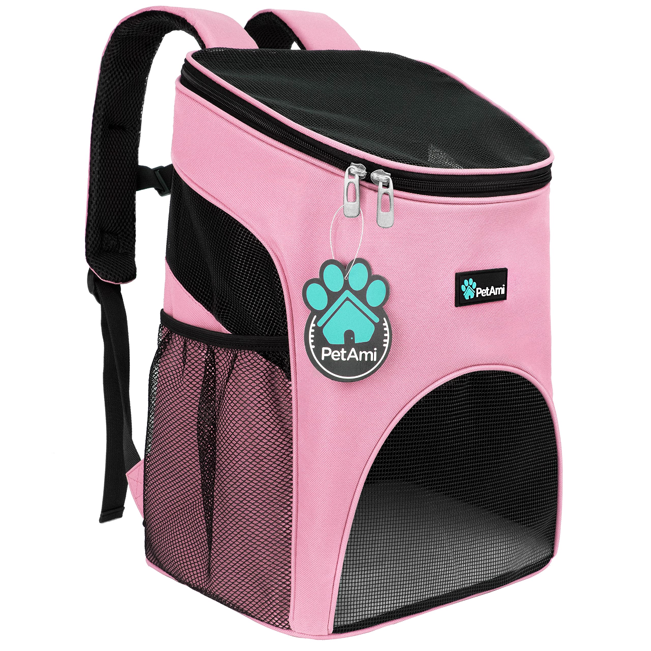 PetAmi mochila portamascotas ventilada para paseos con perros y gatos pequeños.