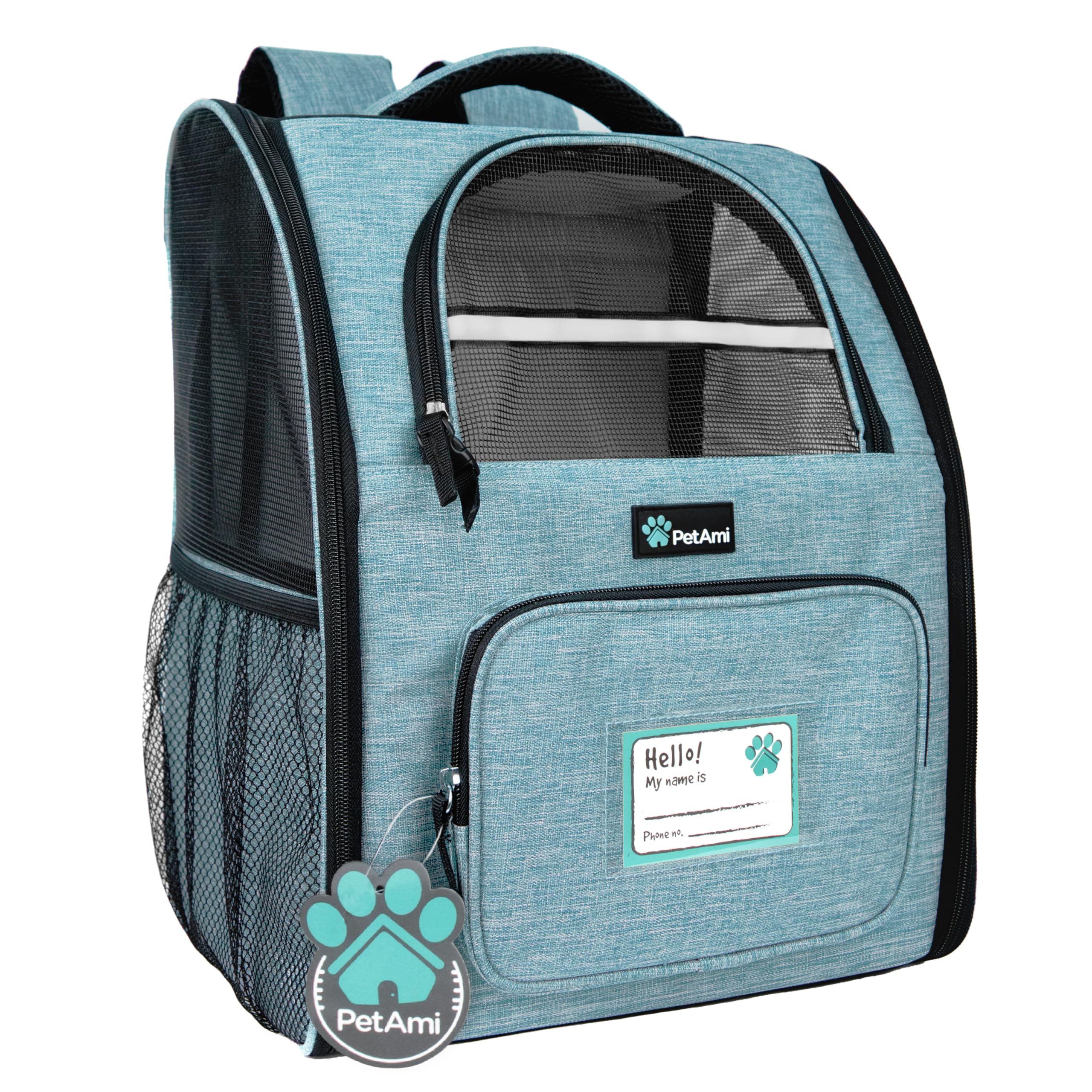 PetAmi Mochila Portaperro ventilada ofrece espacio cómodo para mascotas pequeñas.