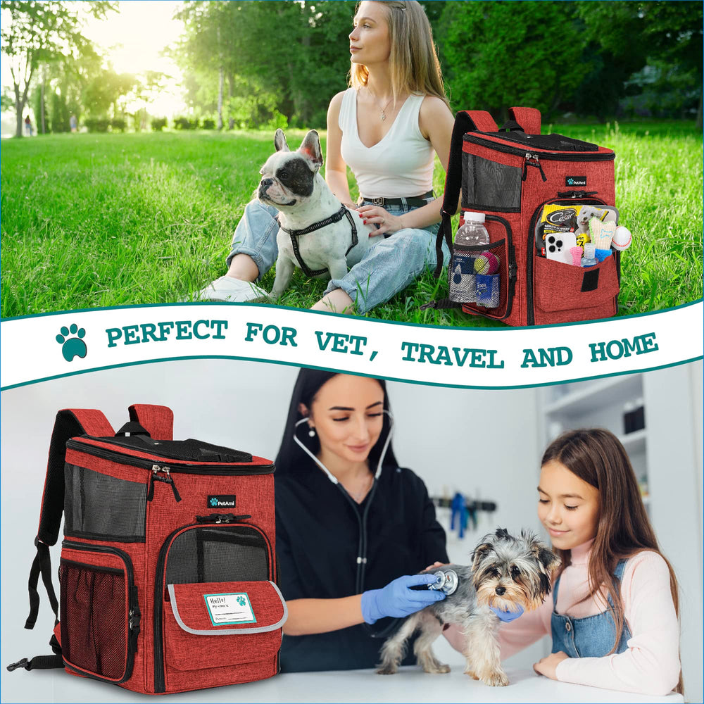 PetAmi Mochila roja 600D, duradera y apta para uso diario.