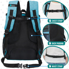 Mochila PetAmi con bolsillos y porta botellas para accesorios.