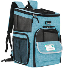 PetAmi Mochila Transportín Turquesa, vista frontal, cómoda para paseos.