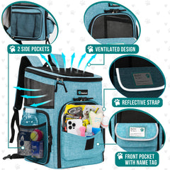 PetAmi Mochila Transportín Turquesa, ventilación óptima y entradas múltiples.