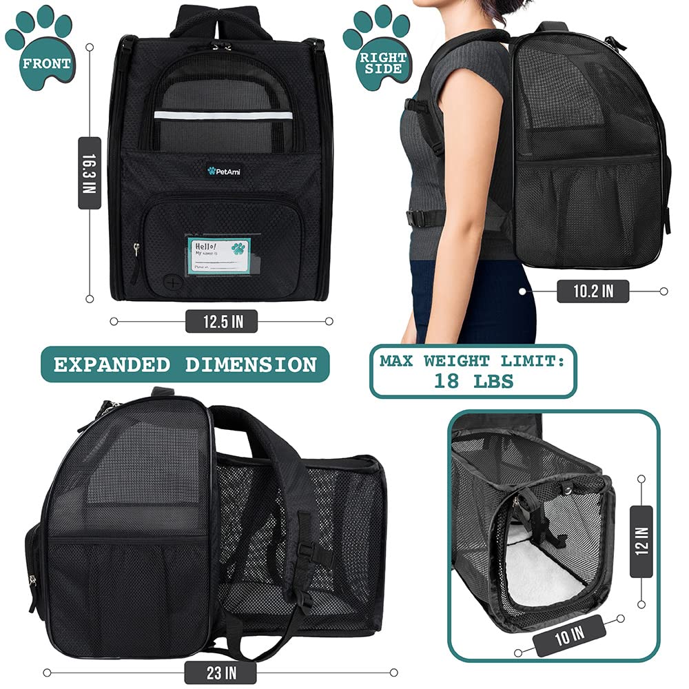 PetAmi mochila con ventilación para flujo de aire y confort