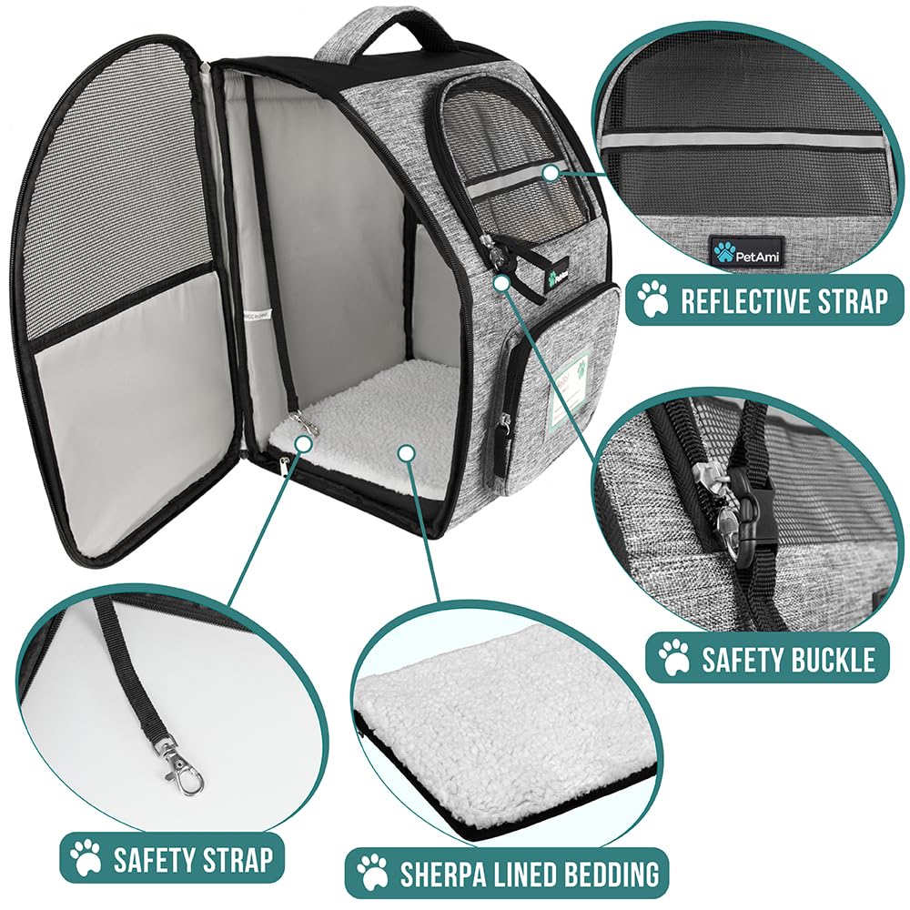PetAmi porta mascotas con bolsillos y cuenco plegable para accesorios