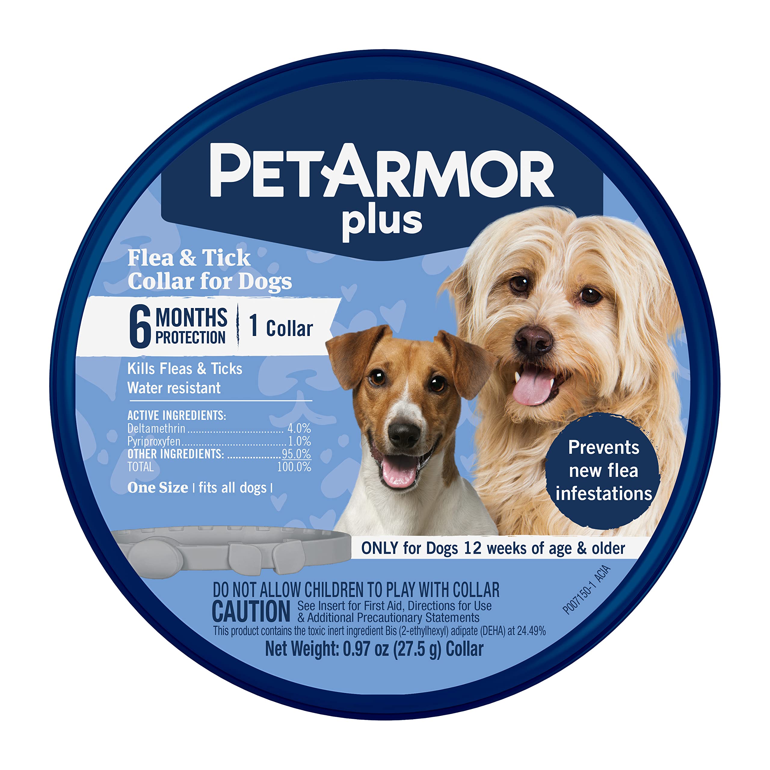 Collar PetArmor Plus para perros, ajuste cómodo en talla única.