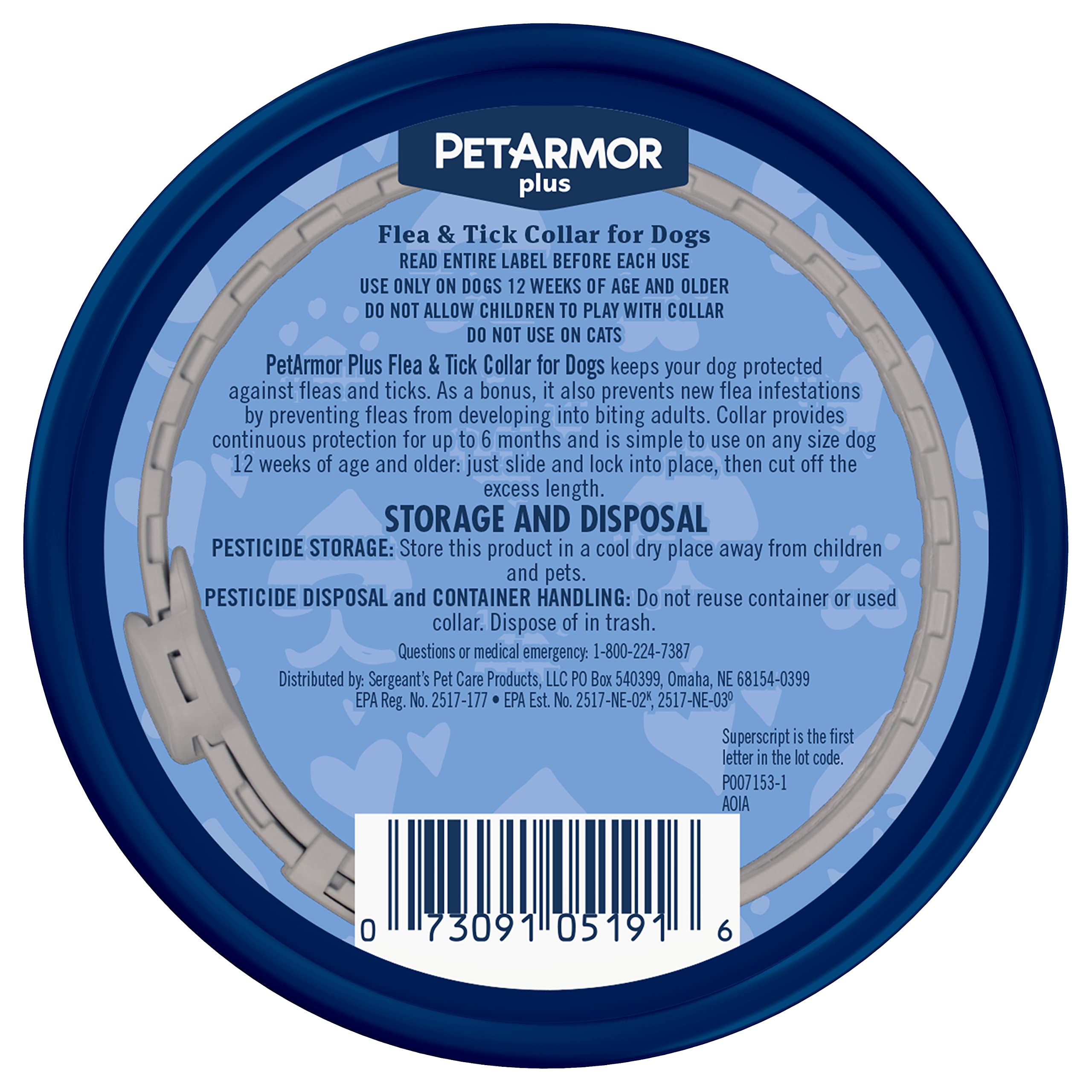 Collar PetArmor Plus para perros, protección completa contra pulgas y garrapatas.