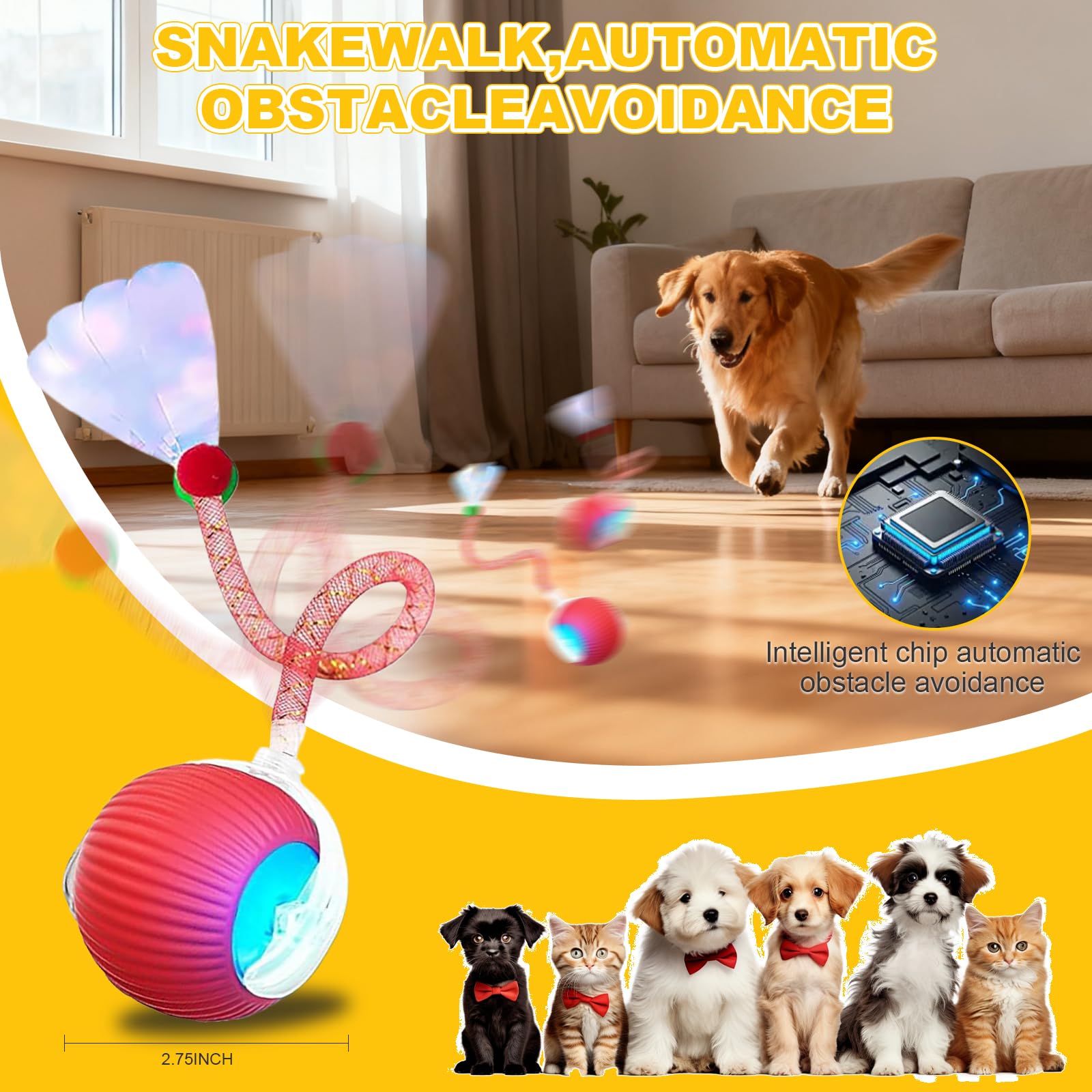 Petayouj bola con luces LED y cola flexible inspira el instinto cazador.