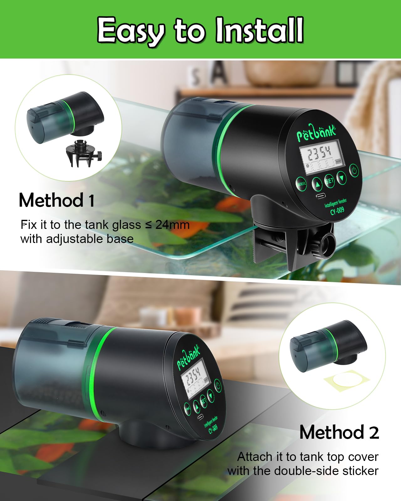 Petbank alimentador automático con capacidad de 200 ml para distintos tipos de comida.