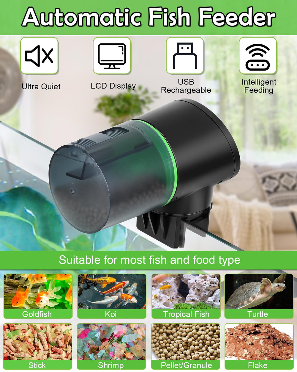 Petbank alimentador automático para tortugas, montaje en borde para ausencias.