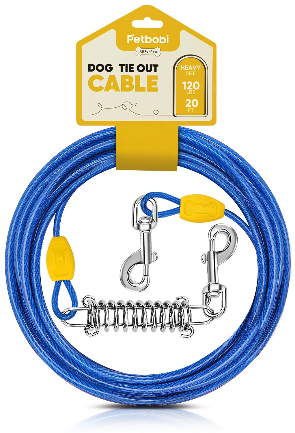 Petbobi cable de 20 pies para perros, azul, ofrece espacio seguro para explorar.
