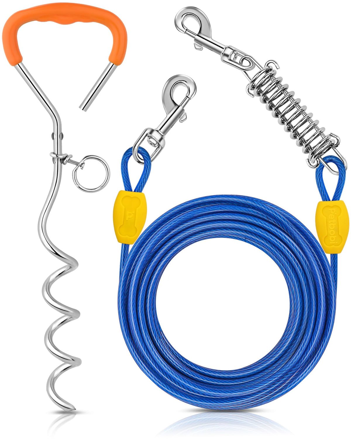 Petbobi cable para perro 30 pies, libertad controlada en patio.
