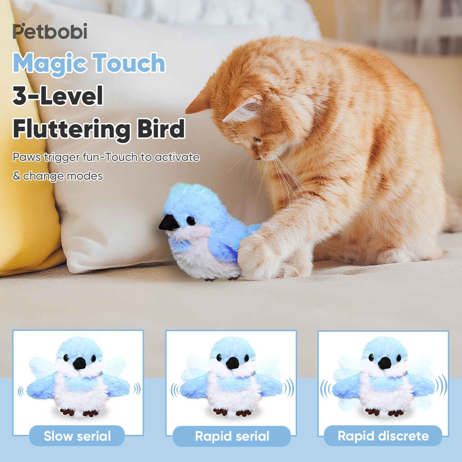 Petbobi Pajaro Juguete Gato: hierba gatera incluida para mayor curiosidad.