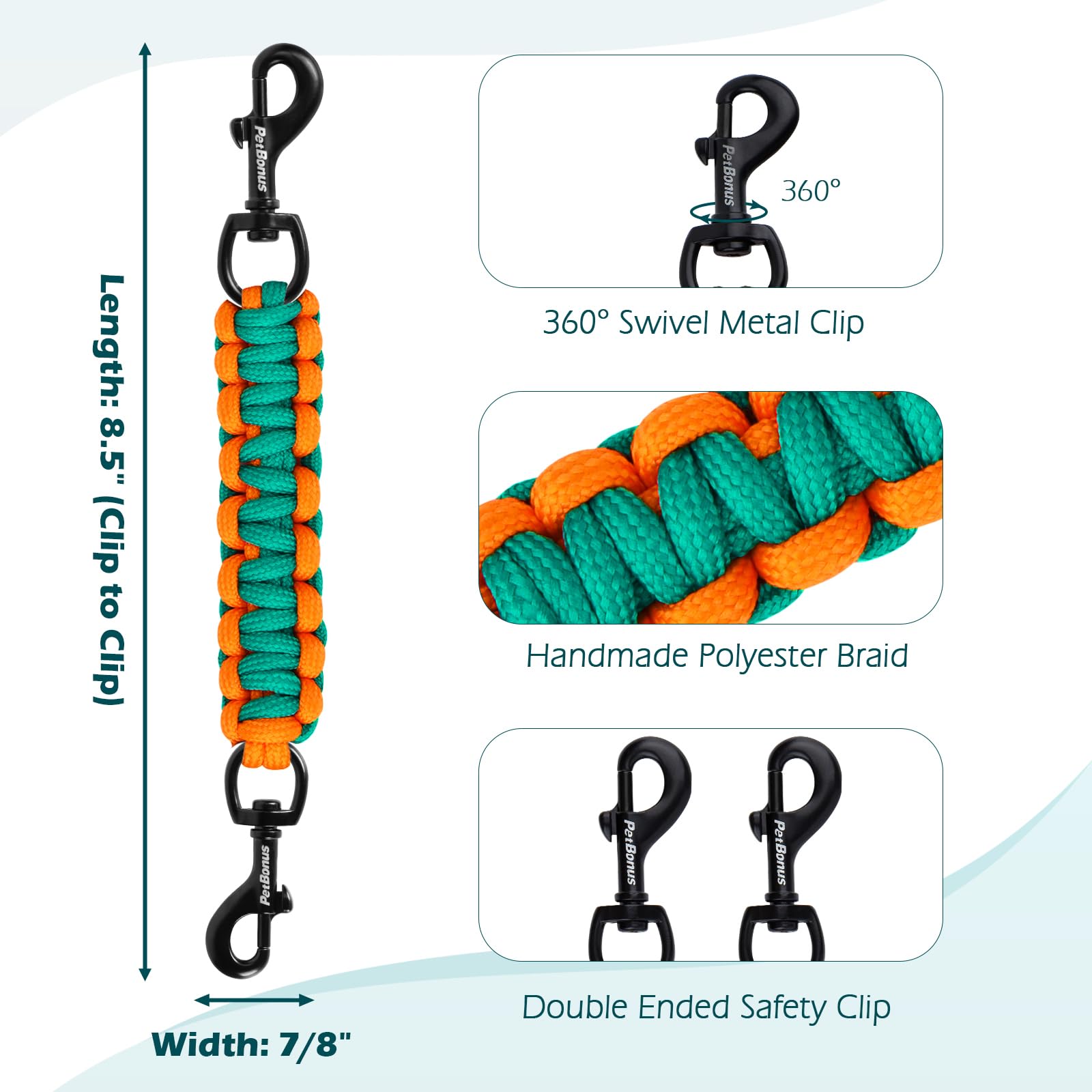 PetBonus clip seguridad collar perro naranja, ideal complemento diario.