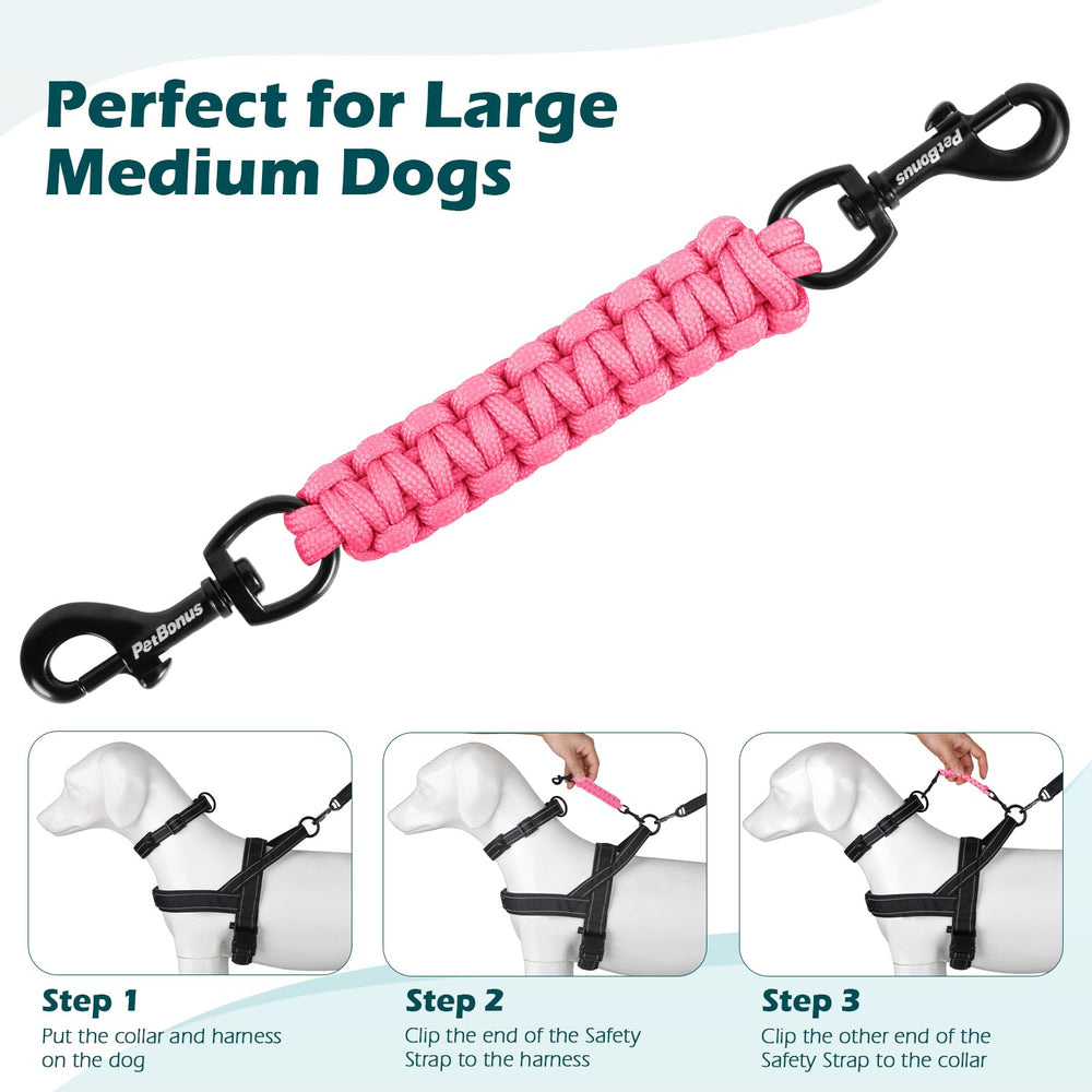 PetBonus clip seguridad para collar con puas y pinza en rosa, uso seguro