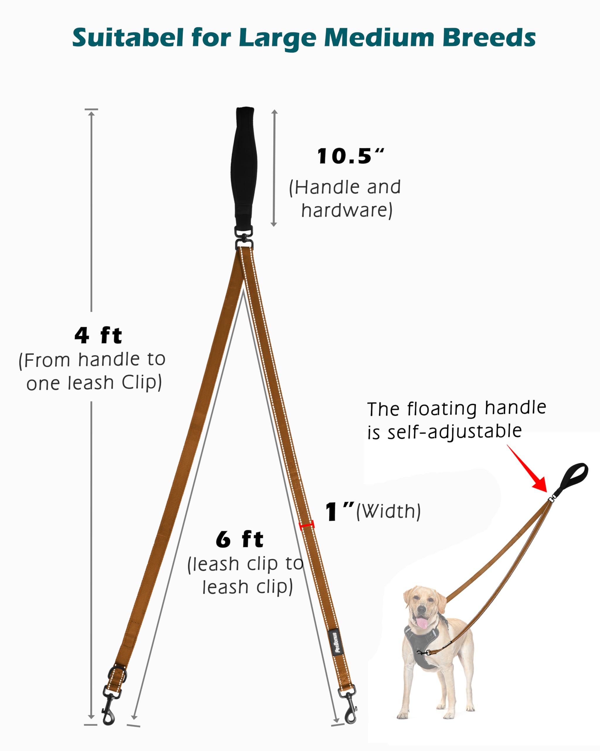 PetBonus convertible a correa simple de 4 ft para entrenamiento