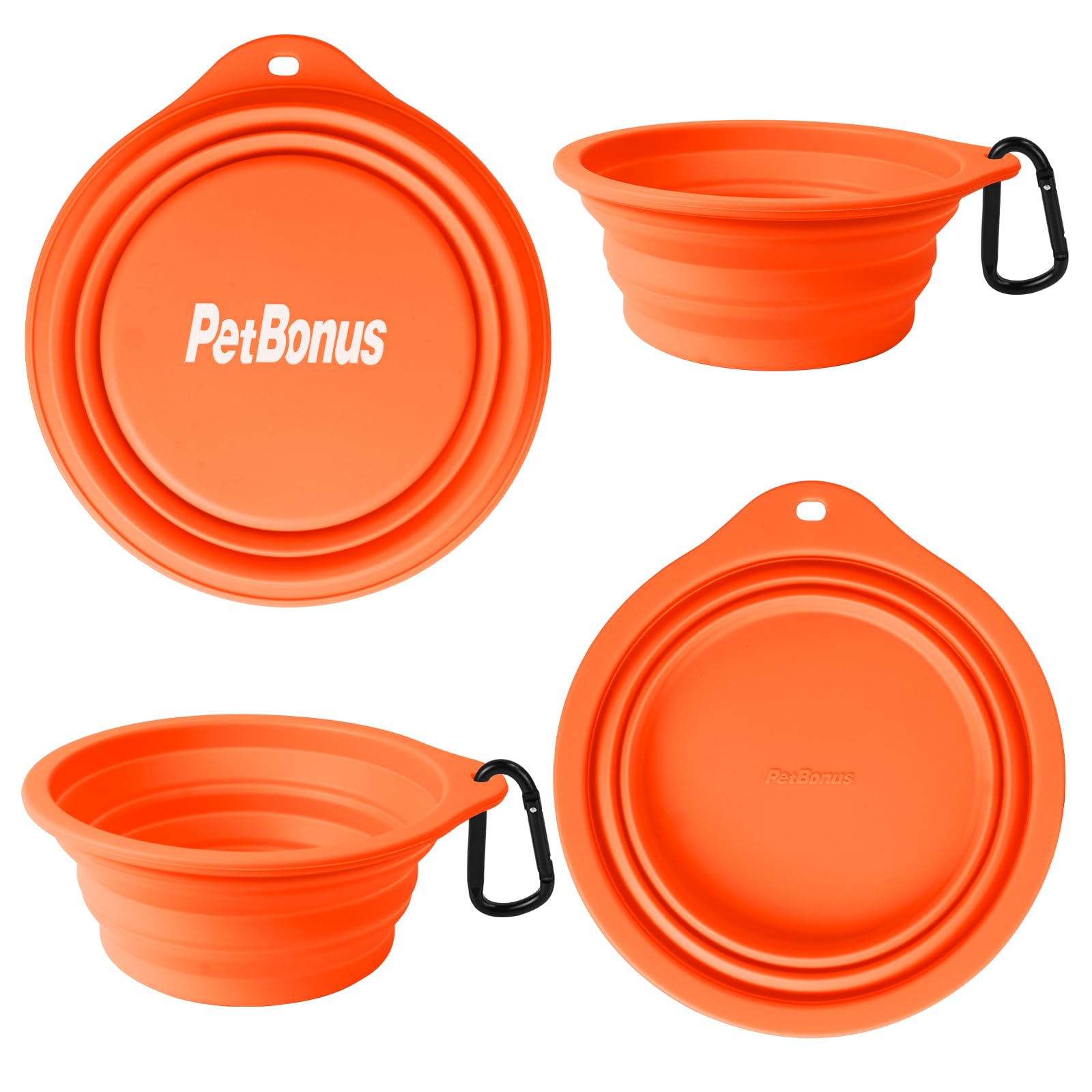 PetBonus cuenco de silicona plegable naranja, diseño compacto para viajar con mascotas