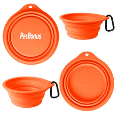 PetBonus cuenco de silicona plegable naranja, diseño compacto para viajar con mascotas