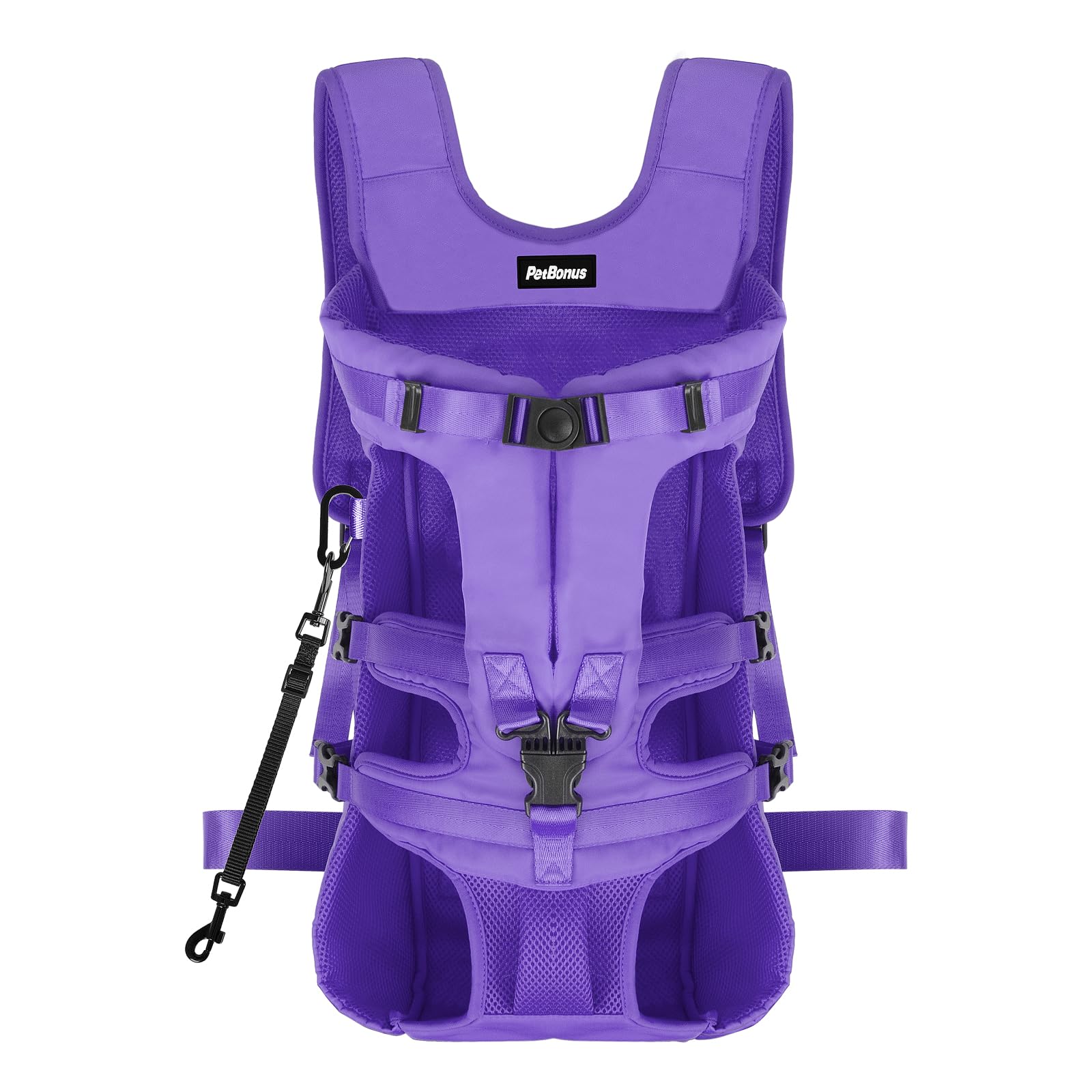 PetBonus mochila frontal para perro morado XL, ideal para paseos sin manos.