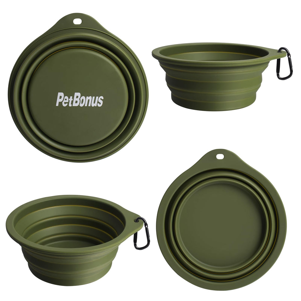 PetBonus tazón colapsable grande con mosquetones, práctico para enganchar a la mochila.