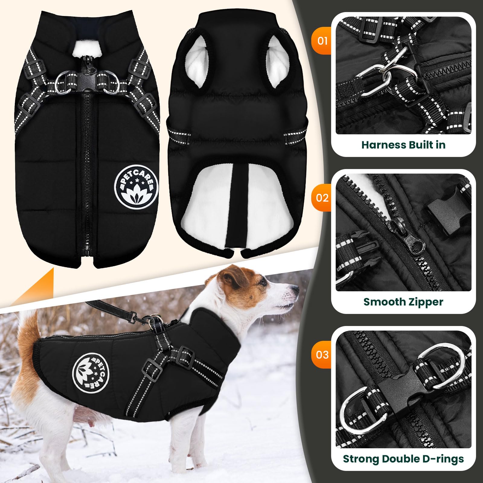 Petcare chaqueta con arnés incorporado para mayor seguridad durante paseos.