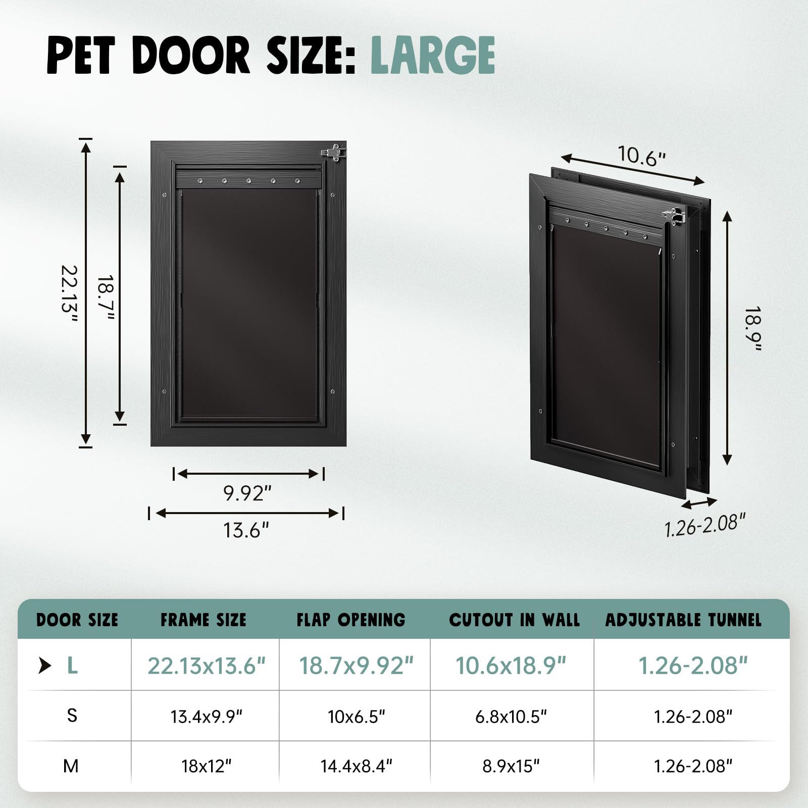 Se adapta a puertas o muros de 1.26 a 2.08 pulgadas.