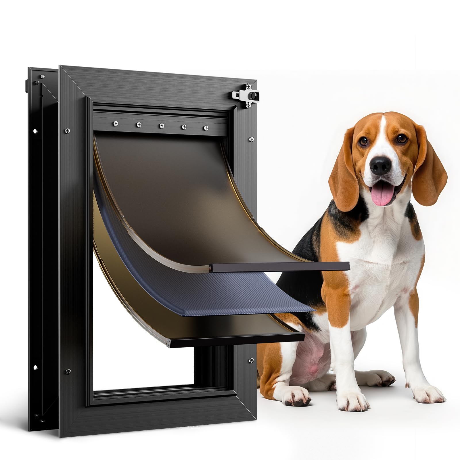 PETCOMING puerta para perros con aluminio y 3 pliegues, duradera y fácil de usar para medianos.
