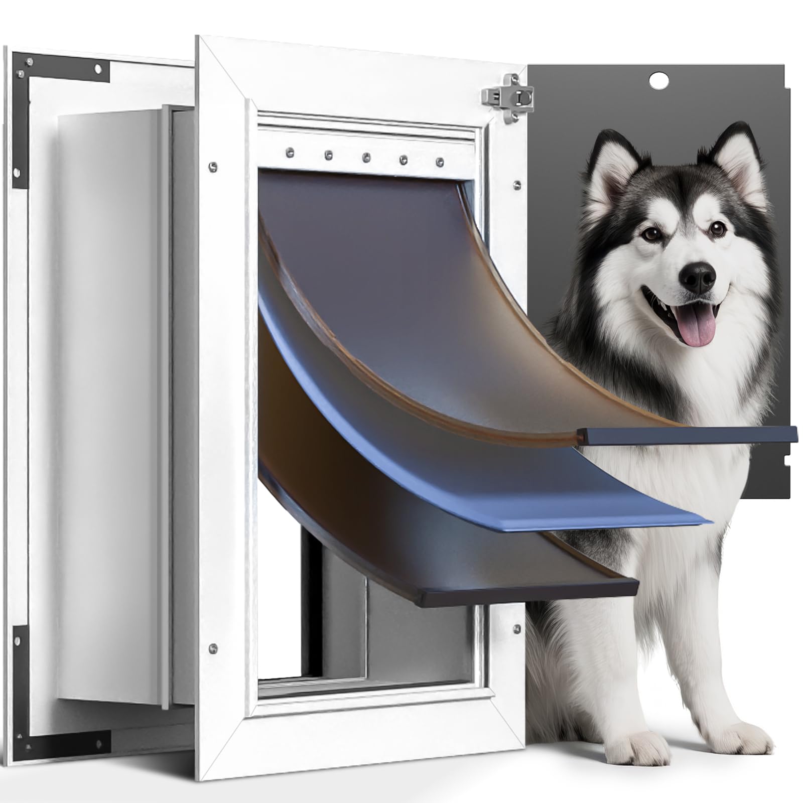 PETCOMING Puerta para perro en pared con 3 pestañas para control y confort.