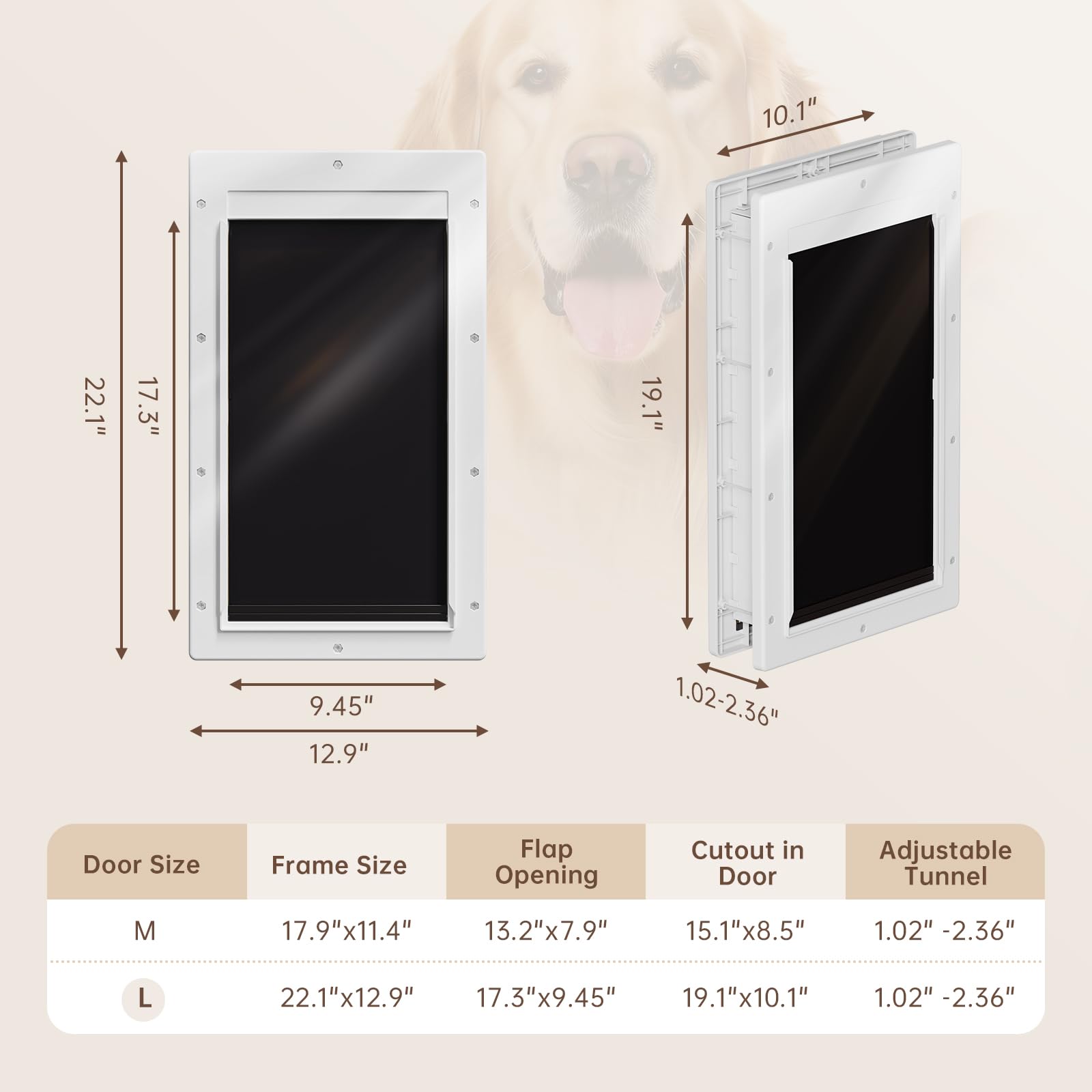 Petcoming Puerta para mascotas de hasta 45 kg en interior y exterior.