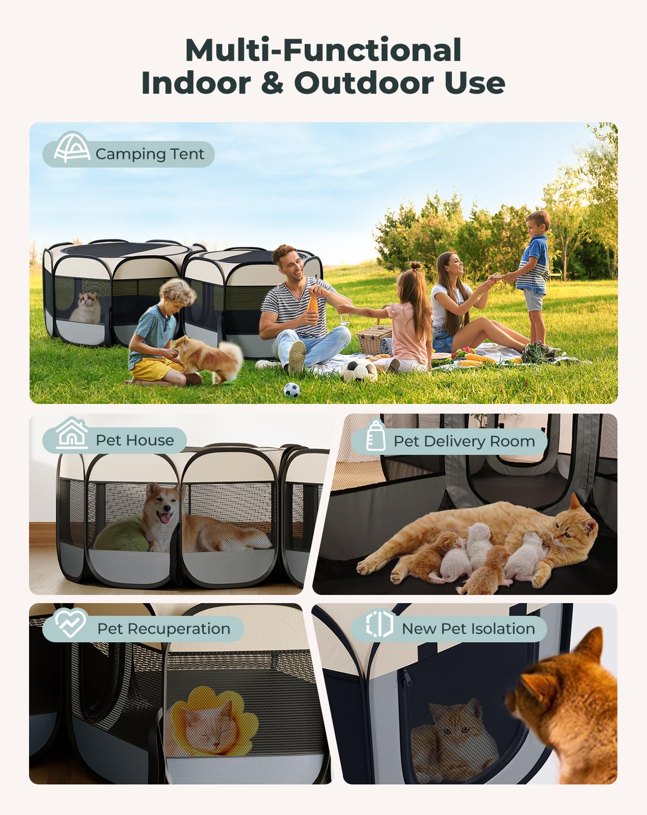 Petcozife jaula-de-juego usos-multiples para gatos y perros pequeños.