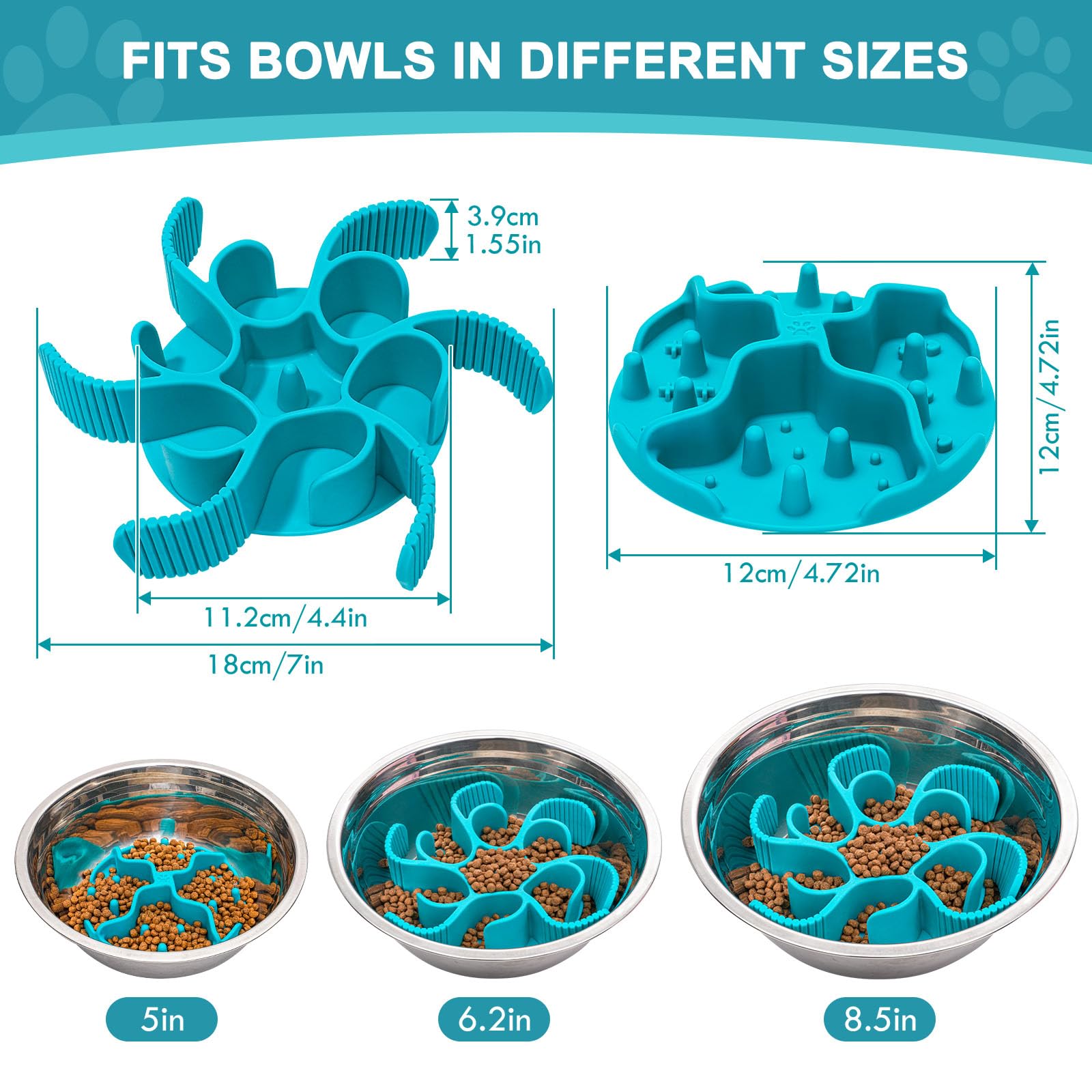 PETDOGRE ajuste universal 4-7 pulgadas, compatible con cuencos de distintos tamaños.