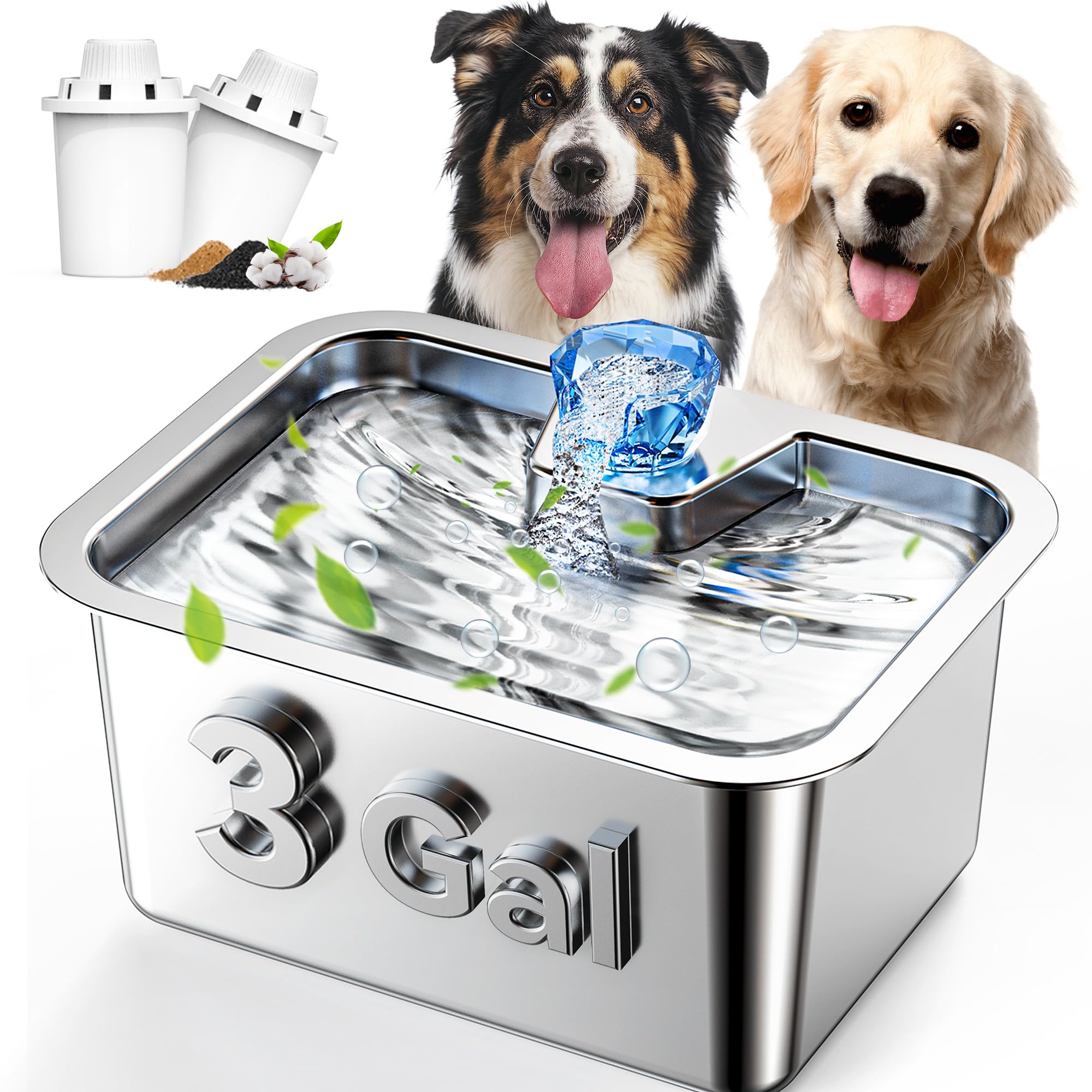 PETDOTT fuente de agua en acero inoxidable para perros grandes, uso diario.