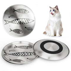 Petdream cuenco de acero inoxidable con patrón pez, cómodo para comer sin presión en el hocico.