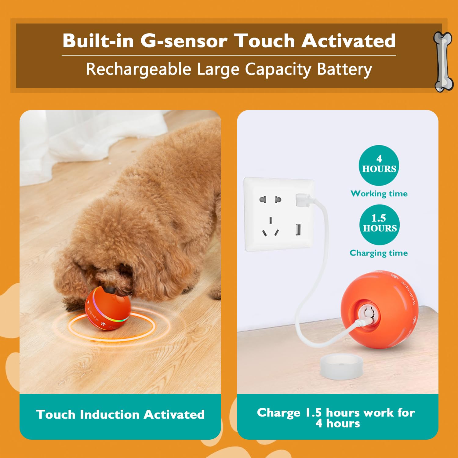 PetDroid sensor movimiento juguete, activa rodando al tocar para más atención.