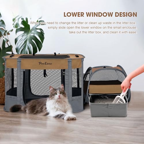 PetEase área de arena para gatos dentro de la jaula, higiene diaria.