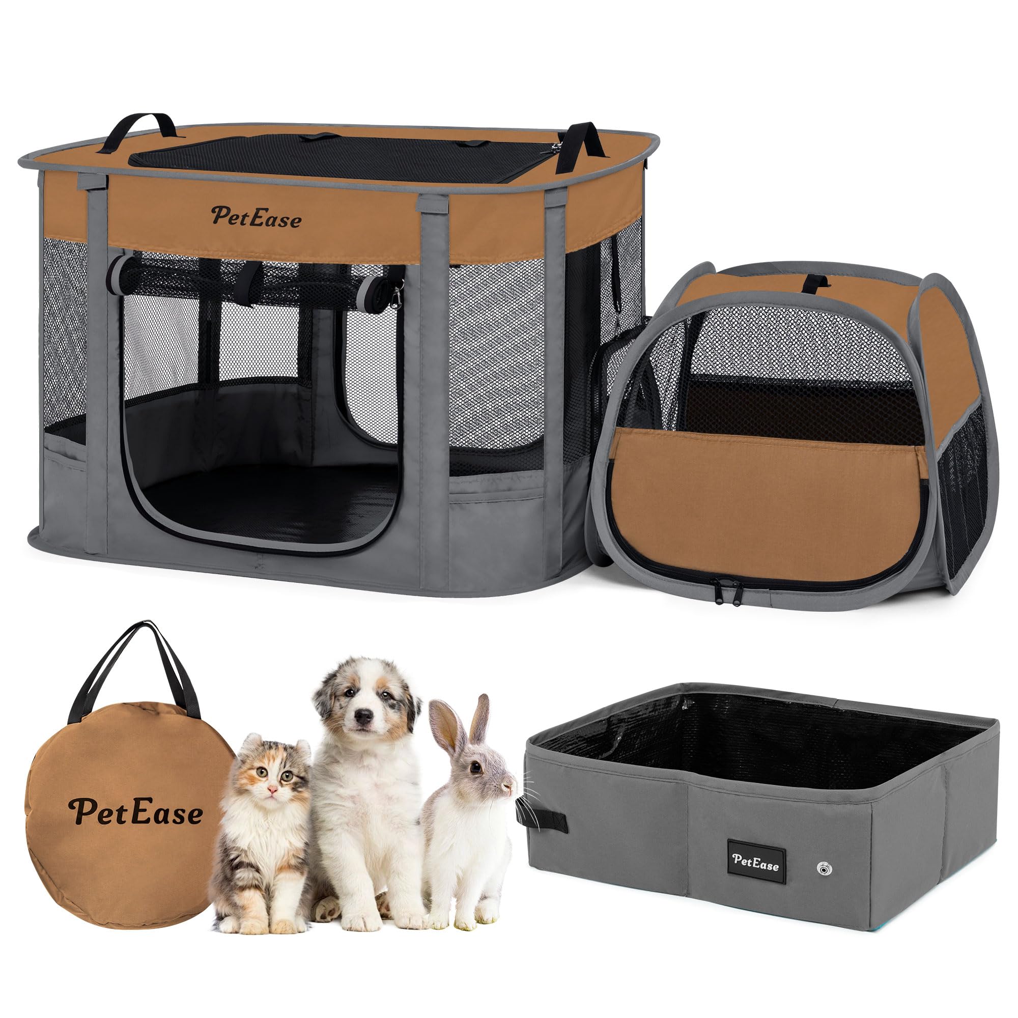 PetEase jaula de juego portátil 2-en-1 para perros y gatos, ideal para viajes.