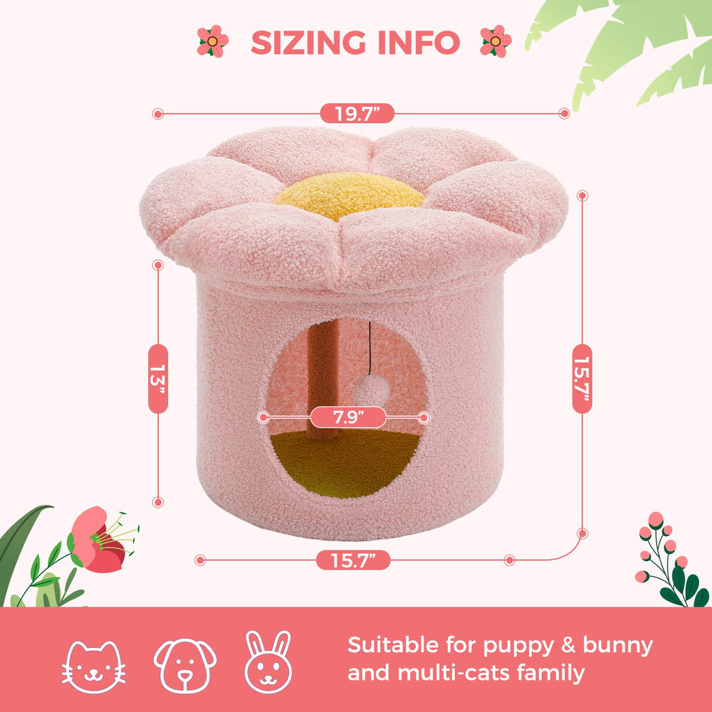 PETEPELA cama-gato-rosa en forma de flor, suave y acogedora.
