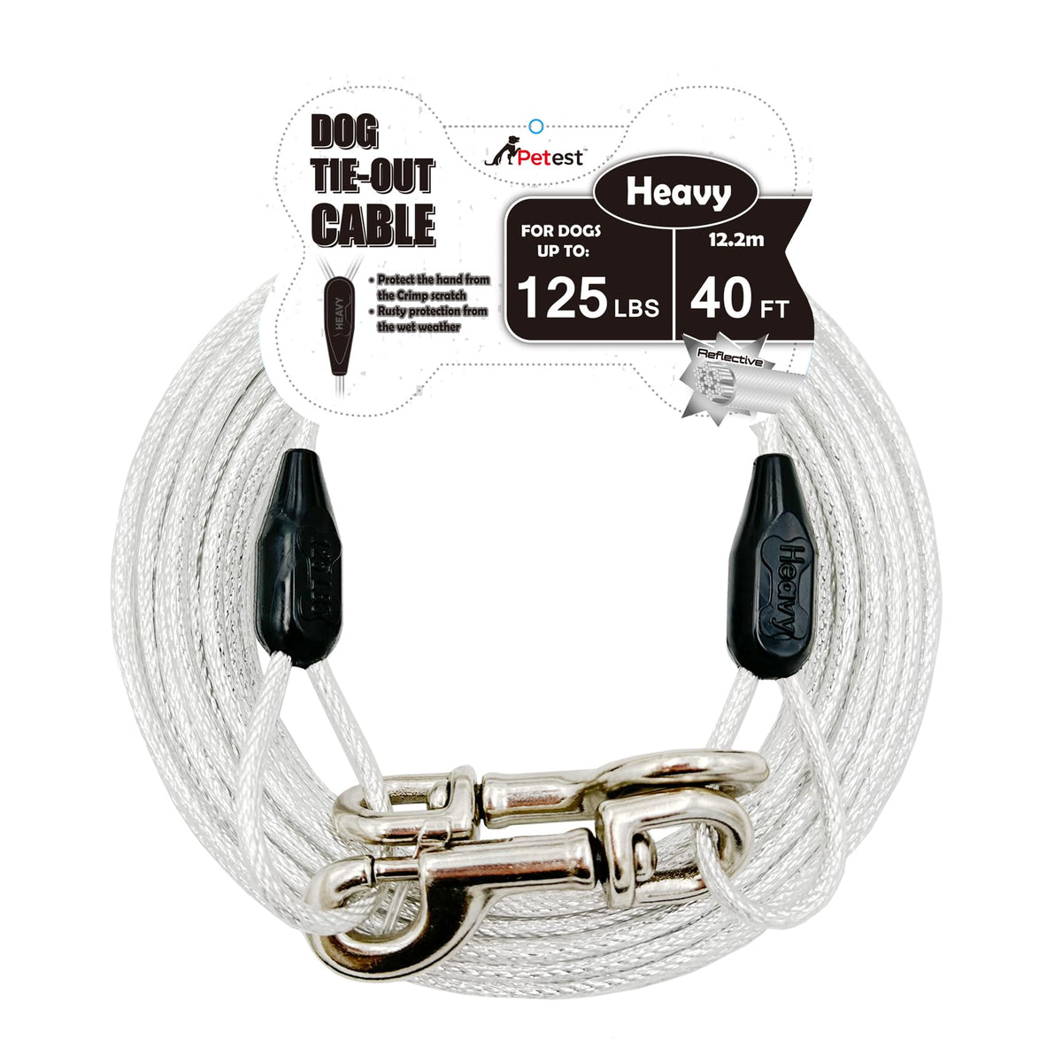 Petest cable de 40 pies reflectivo para perros grandes, ideal para paseos nocturnos.