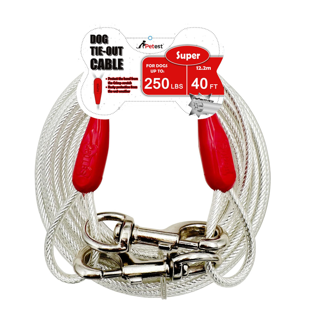 Petest cable-amarre 40 pies reflectante para perros grandes, ideal para uso nocturno seguro.