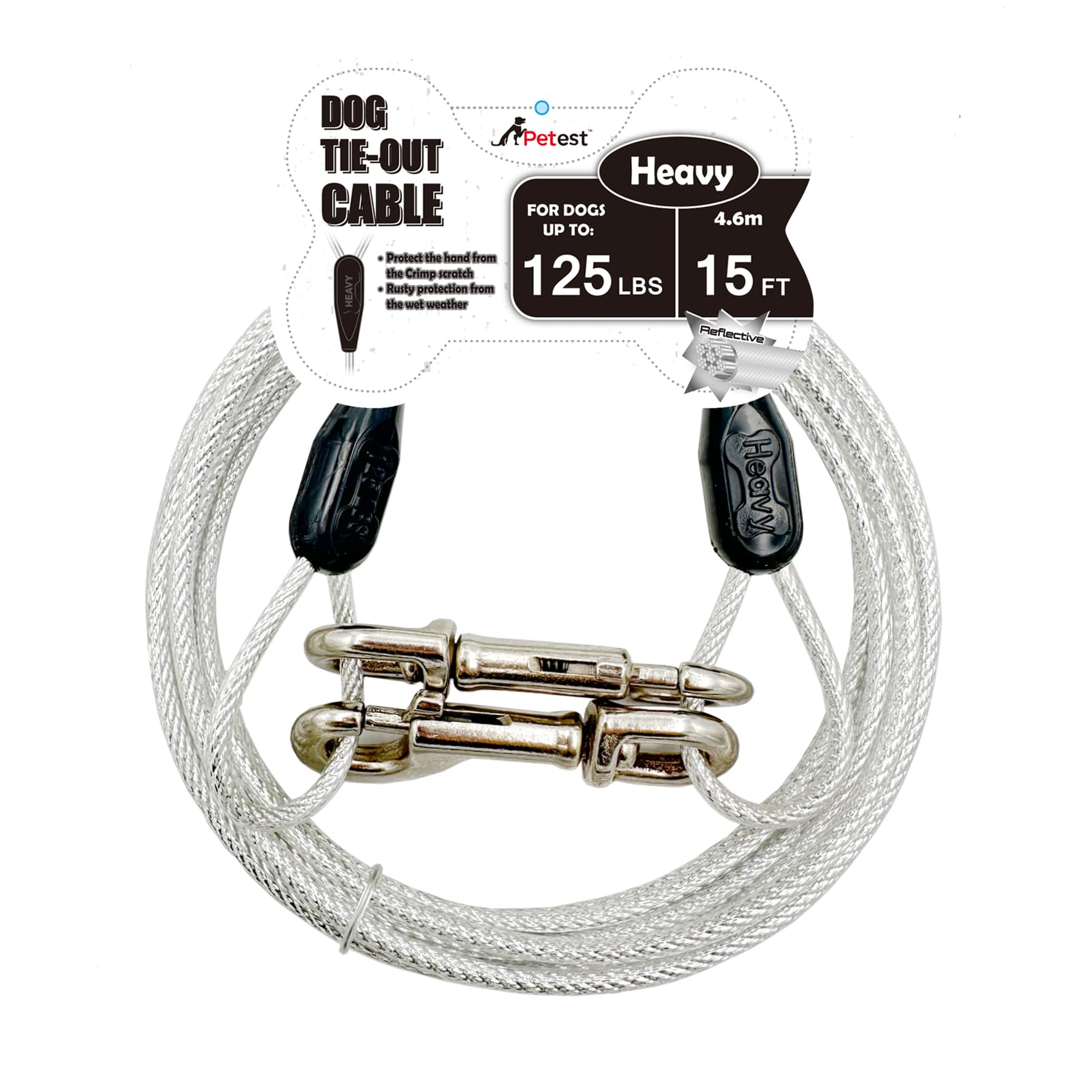 Petest cable-tira-reflectante-15ft-perro-grande: seguridad nocturna al aire libre