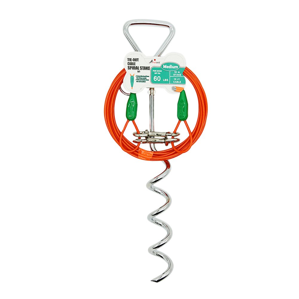Petest estaca espiral de 16 pulgadas con cable de 15 pies para perros hasta 60 lb.